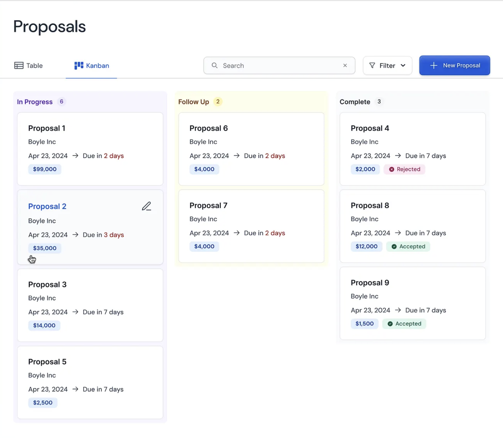 LightNoteAI Dashboard - Proposal Management Interface